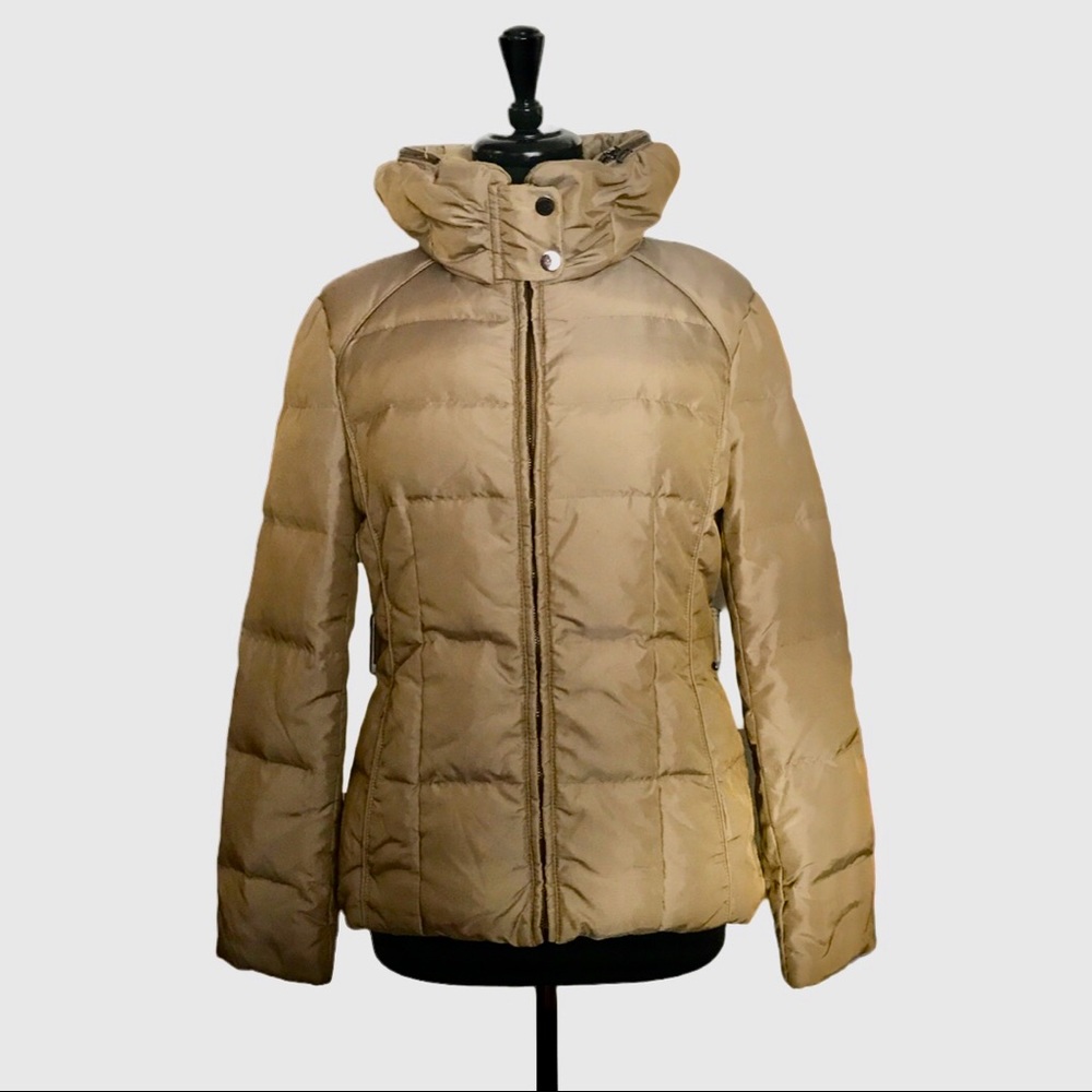 Zara Basic Puffer Jacket 🧥 Dusty Gold Size M Women’s with Hidden Hoodie EUC